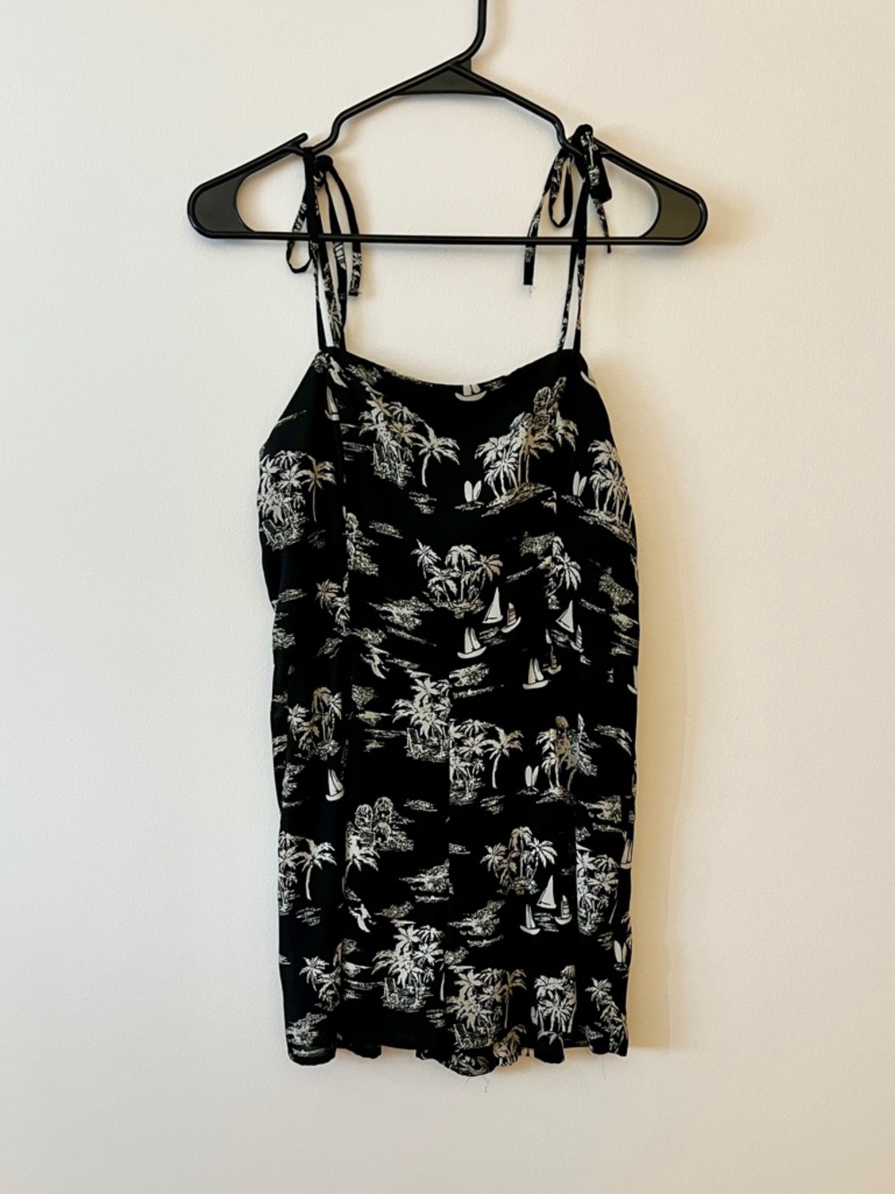 Black Tropical Print Tie-Strap Romper
